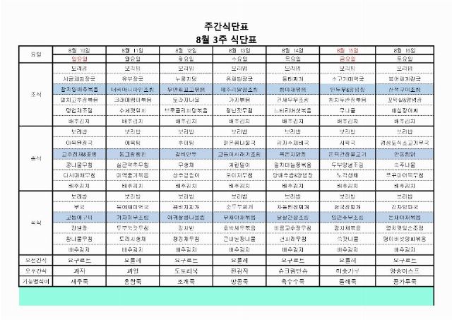 울산노인돌봄학교 2025년 8월 3주 식단 ...