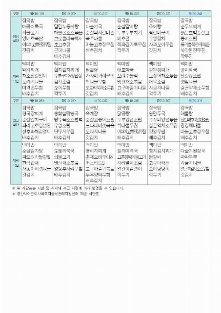 강산재활주간보호센터 2026년 10월 식단표2