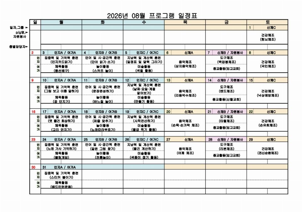 보현전문요양원 2026년 08월 인지·여 ...